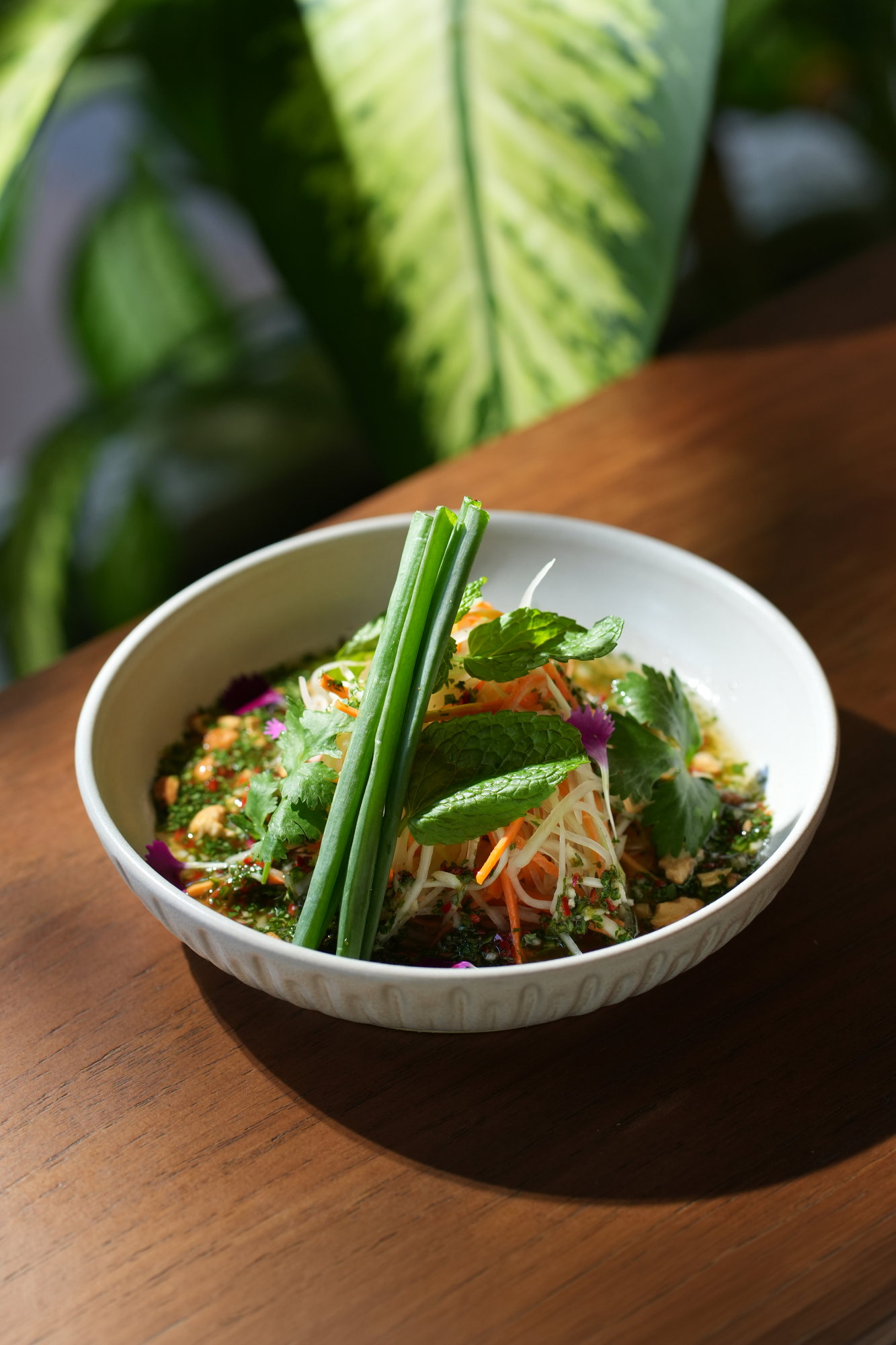 A shredded green papaya salad with mint, coriander and peanuts at ARUM, Paradisus by Melia Bali